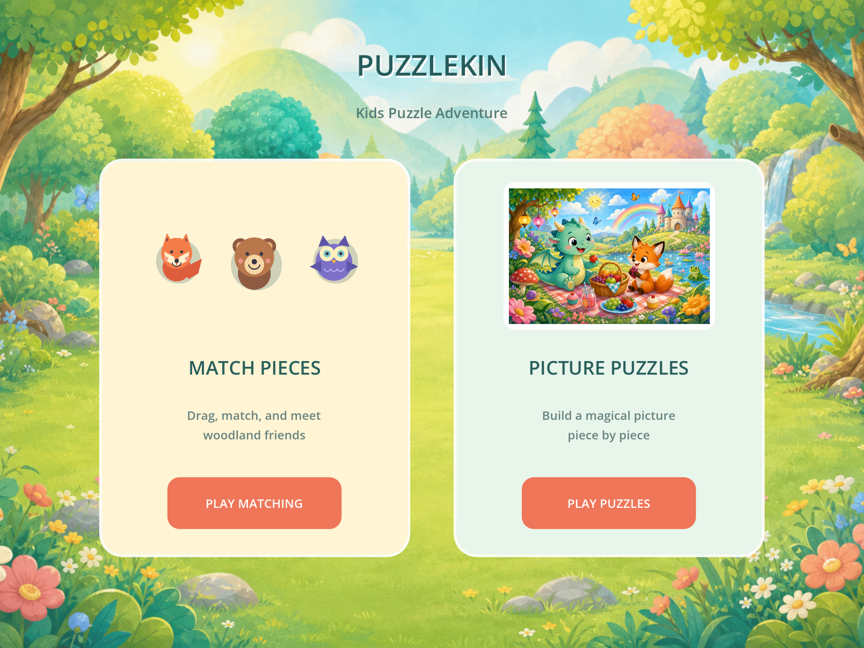 Puzzlekin home screen showing Match Pieces and Picture Puzzles